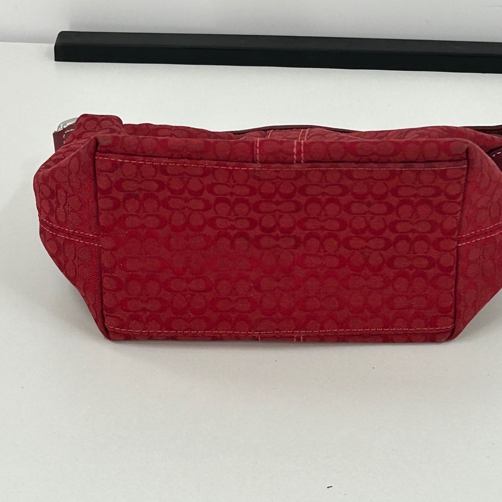 Coach Red Mini Signature Jacquard Canvas Leather Small Hobo Shoulder Bag - Picture 8 of 11